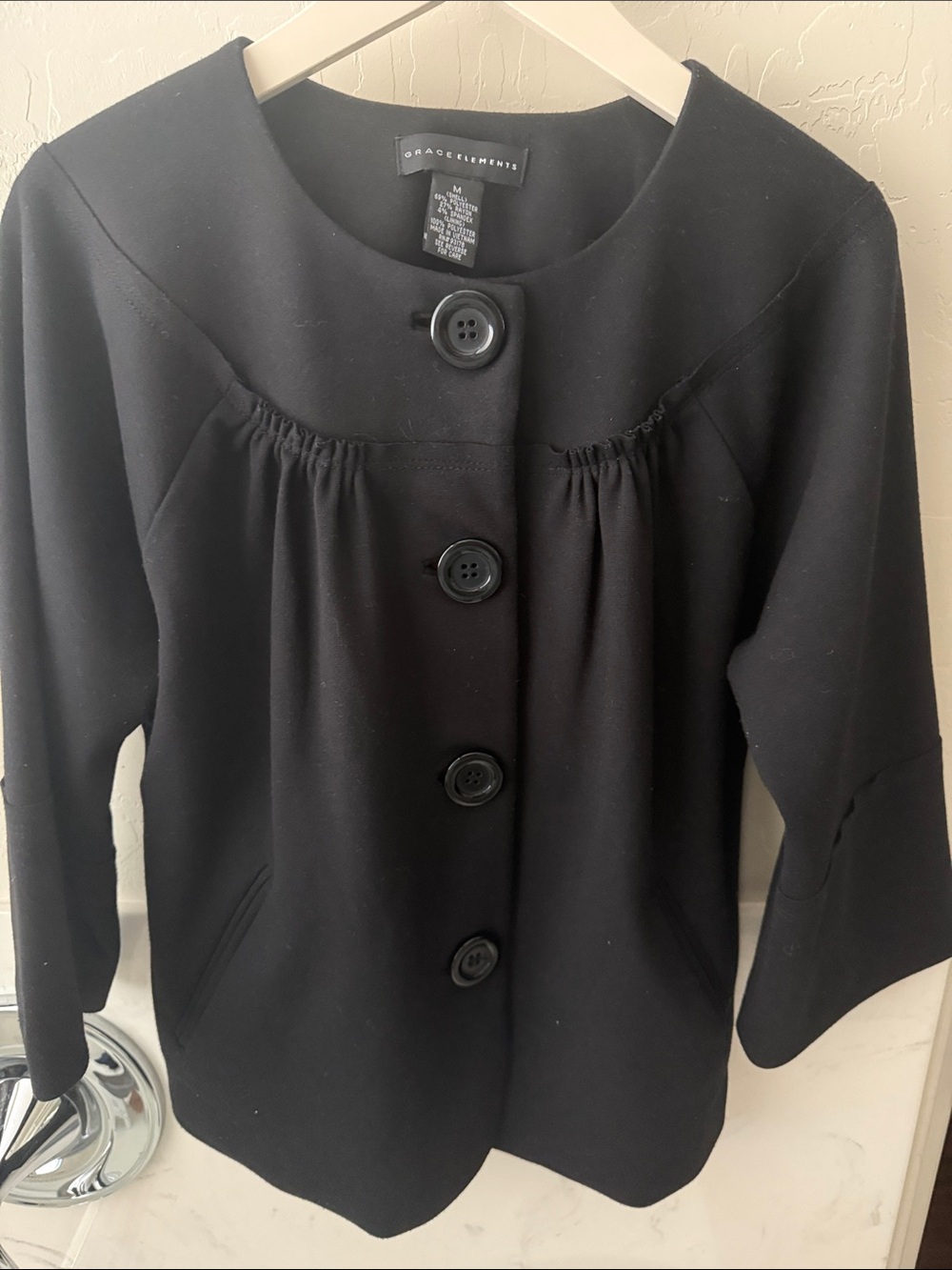 Grace Elements Black Round-Neck Button Front Pea Coat